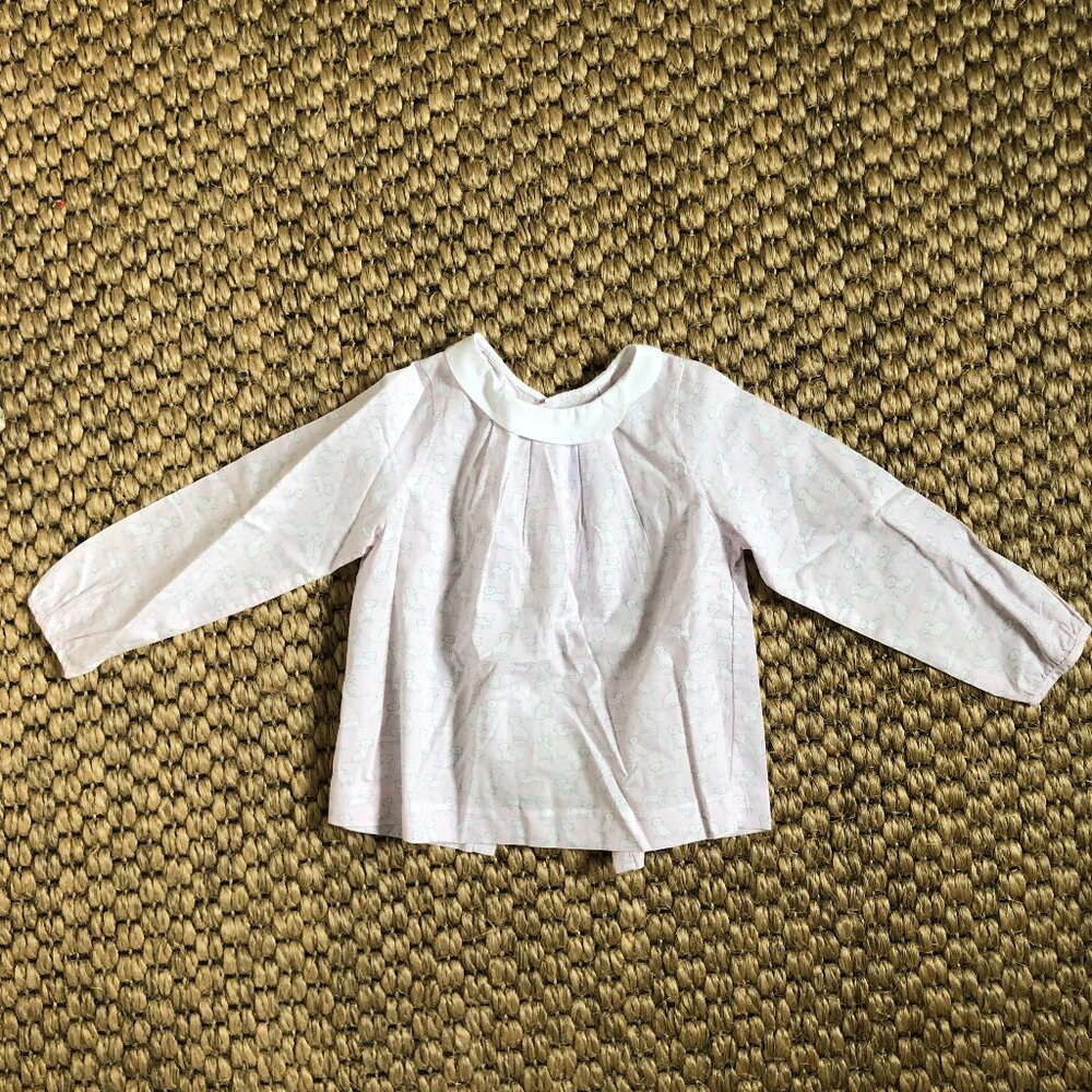 Jacadi Girls 36m cat print cotton poplin blouse with collar